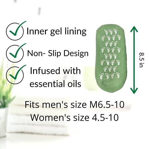 Rucci Moisturizing Gel Socks, Gel Inner Lining Infused With Essential Oils Recommended For Rough Feet, Calluses, Cracked Heels,Use With Favorite Lotions (Eucalyptus Green) Unisex, 8-10 #TOP2