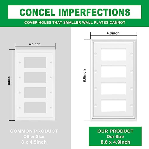 White Modern Decorative Wall Plate Light Switch Cover Decorator Outlet Covers Rocker Switch Plates Bamboo Fiber Material Wall Plates for Kitchen Bathroom (4 Gang Quad Decorator-1 Pack) by Ranweydi - Image 3