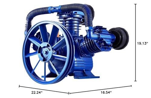 VEVOR Air Compressor Pump Head, 10HP 17.5CFM @ 90PSI, 3-Cylinder Oil Lubricated Air Compressor Piston Pump Head, Dual Stage V-Type Cast Iron Replacement with Max. 185PSI Pressure