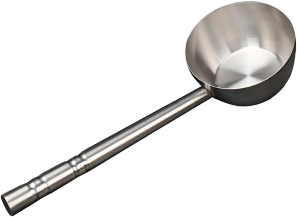 Sosoport Stainless Steel Water Scoop Flat Bottom Multi Purpose Ladle for Kitchen and Home Use Soup Stirring Spoon with Stylish Simple Design