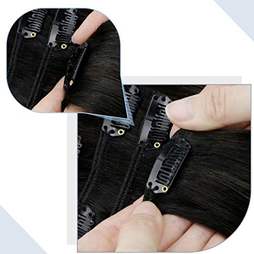 Laavoo 16 Inch Clip In Hair Extensions Ombre Human Hair 5Pcs/70Gram + 16" Remy Ponytail Hair Extensions Grey Human Hair 80G/Set Ombre Color Off Black Fading To Silver Grey Highlights #TOP4