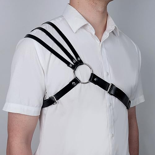 GKLWEJ Harness Männer Leder, Harness Herren, Harness Männer Gay, PU Leder Männer Brust Geschirr, Punk Gothic Fetisch Bandage, Harnisch Herren für Kostüme Cosplay Party Kostüme Sexy Sklave Clubwear