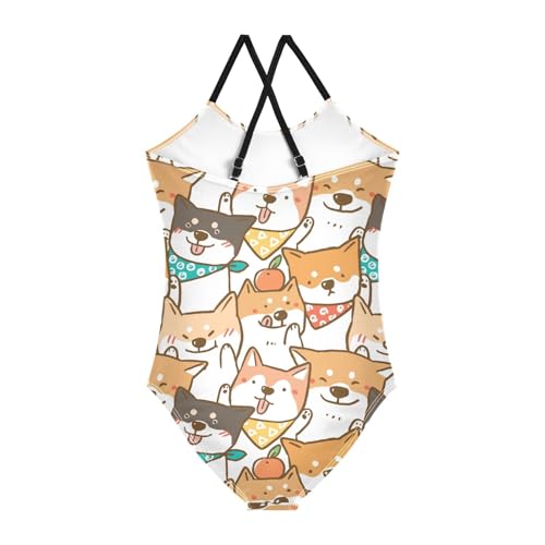 susiyo Girls One-Piece Swimsuits Pattern with Cute Shiba Inu Dog Bathing Suit Summer Beach Swimwear 3-10 Years4