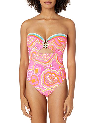 Trina Turk Women's Twist Front Cutout Bandeau One Piece Swimsuit, Multi//The Anniversary-Morning Sunrise, 6