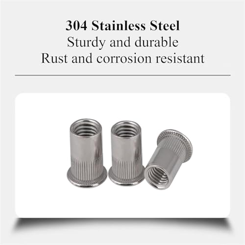 Rivet Nut,Threaded Inserts Nut,60pcs 304 Stainless Steel Flat Head Rivet Nut Kit M3 M4 M5 M6 M8 M10 Knurled Through-Hole Insert Nutsert Round Riveted Nuts