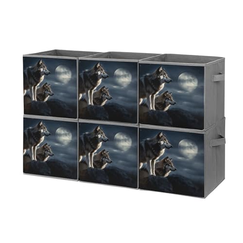 Boîtes de rangement pliables grand volume motif loup et lune - 2