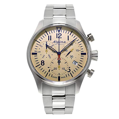 Alpina Men's 42mm Steel Bracelet & Case S. Sapphire Swiss Quartz Beige Dial Chronograph Watch AL-371BG4S6B