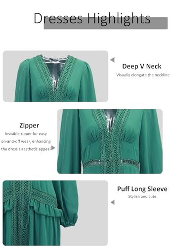 LAJIOJIO Elegant Dresses for Women Wedding Guest,Deep V Neck Puff Long Sleeve Evening Maxi Dress4