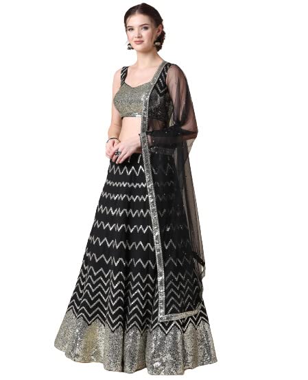 ZAALIMA FASHION WITH Z LOGOAmazon India Women's Malai Satin And Sequence Embroidery Work Lehenga Choli & Dupatta Set(Free_Size)