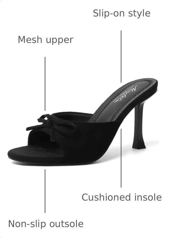 Image of Mostrin Kitten Heels for Women Round Toe Heels With Bow Vintage Mules Sexy Slip on Stiletto Backless Sandals for Party Daily