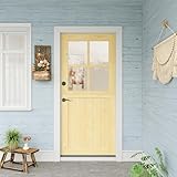 36' x 80' Exterior Dutch Entry Door (Front/Outside) - 1.75' Solid Pine with 4-Lite Glass, Half Panel,Interior Doors Slab for Home Entryway/Back w/4 Hinges+1 Latch +1 Slab+1 Lock Set