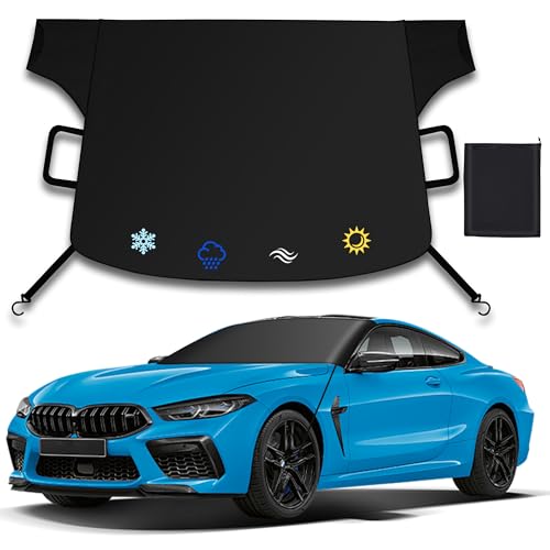 Eamefia Windshield Cover for Ice and Snow,New Upgraded Heavy Duty Windshield Snow Cover,Extra Large Size (75'x45'),Windproof Winter Frost and Deicing Awning Suitable Fzor Cars, Trucks, SUVs（Black