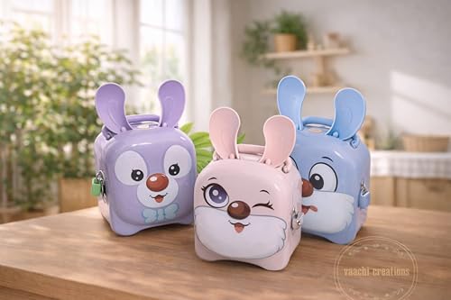Image of Cute Character Piggy Bank for Kids | Portable Money Saving Box with Combination Lock | Mini Coin Bank Toy for Boys & Girls | Ideal Return Gift, Birthday & Learning Gift for Children (Purpel Rabbit)