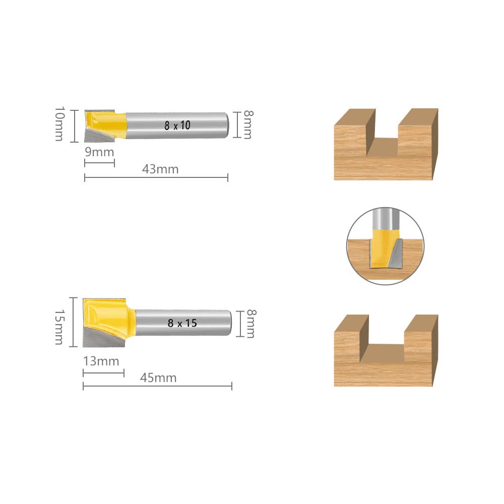Nutfräser HM Set 6-tlg. Ø 8 mm Schaft Bodenreinigung Fräser 10/15/22/25/30/32mm Nutenfräser Holzfräser Planfräser-- Hartmetall Grundschneide