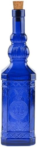Couronne Company Clear Ornate Decorative Glass Bottle With Cork 700ml (23.7oz) Recycled Glass Made in Spain Elegant Display & Storage Bottle (Cobalt Blue)