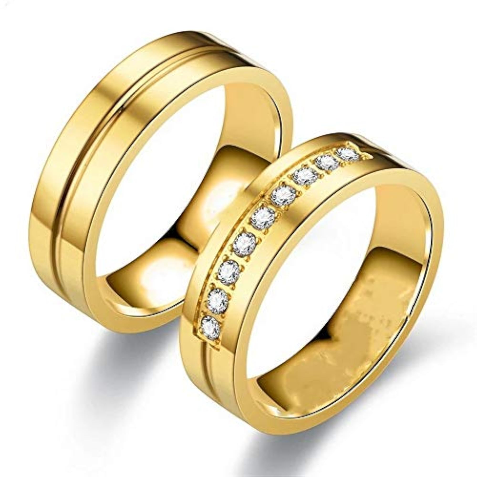 Gold Plated Promise Band Couple Rings Set, Valentine Gift