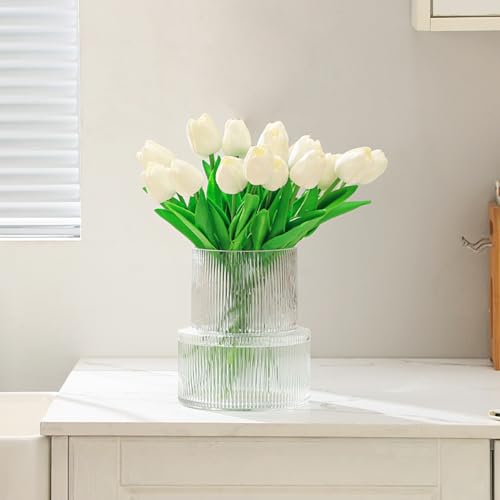 Ribbed Glass Vase, Flower Vase, Fluted Clear Vases for Flowers, Modern Vases for Living Room, Dining Table, Entryway, Shelf, Wedding, Office, Coffee Table, Birthday, 7.5 Inches - Image 3