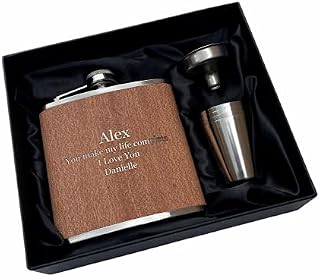 Personalised Rutherfords Gifts Wood Wrap 6oz Hip Flask - Engraved with Name and Message of Your Choosing - Wedding Birthday Fathers Day Gift