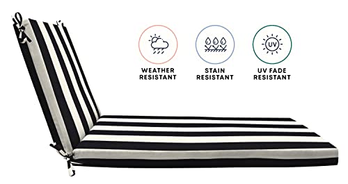 Honeycomb Outdoor Cabana Stripe Black & Ivory Chaise Lounge Cushion: Recycled Fiberfill, Weather Resistant, Reversible, Comfortable And Stylish Patio Cushion: 22.5" W X 70" L X 3.5” T #TOP3