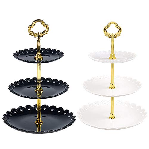 2 Set of 3-Tier Cupcake Stand Plastic Dessert Stand Pastry Stand Cake Stand Fruits Snack Candy Buffet Display Tower for Wedding Baby Shower Home Birthday New Year Party (Round)