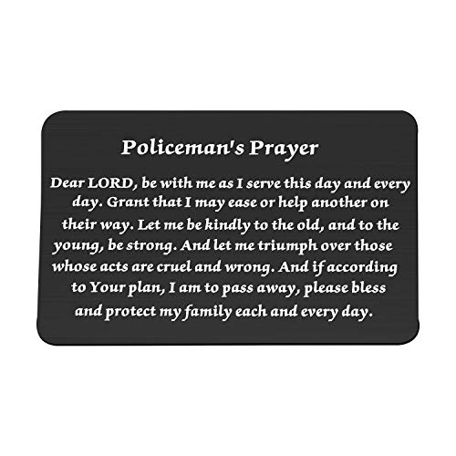 FEELMEM Policeman Gifts Policeman's Prayer Metal Wallet Insert Thin Blue Line Cop Gift for Police Officer Police Academy Graduates (wc-Policeman Black)