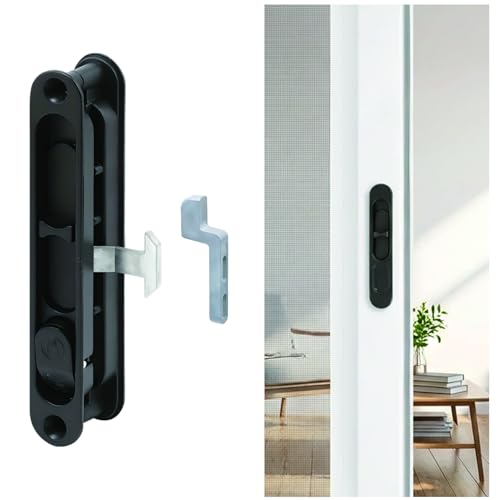 Ruigrit Flush Sliding Screen Door Latch with Keeper Fits Doors Thicknesses Ranging from 15/16 to 1-1/8 5-1/8H.C. Black Handle Replacement Kit