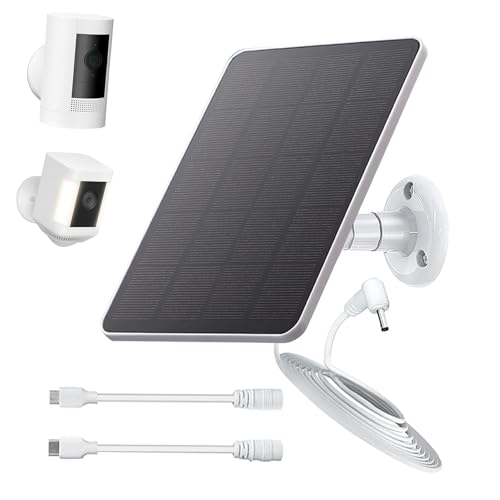 Solar Panel Compatible with Ring Stick Up Cam/Pro Battery Outdoor Cam Plus Spotlight Cam Plus/Pro 4W 5V Solar Charger with 9.8ft DC Charging Cable Micro USB & Type C Port Adjustable Wall Mount