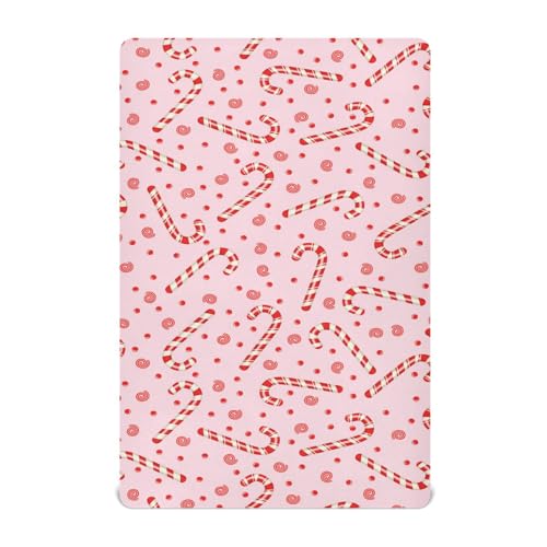 Image of Candy Cane Christmas Pink Crib Sheets Soft Breathable Fitted Baby Crib Sheets Mattress Cover for Girl Boys, 52 inch x 28 inch x 9 inch