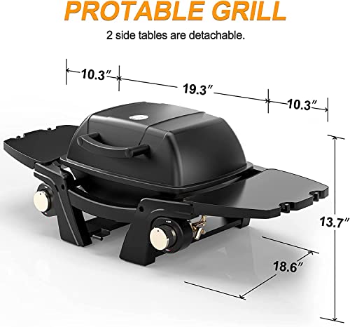 Ooiior Propane Gas Grill, Portable Propane Tabletop Grill, 24,000 Btu Outdoor Tabletop Camping Bbq Grill With Two Burners, Removable Side Tables, Gas Hose Regulator, Built In Thermometer, Black #TOP6