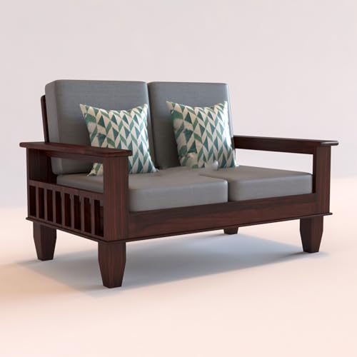 Image of KINGS HOME FURNITURE Sheesham Wooden 6 Seater Sofa for Living Room | Rosewood 6 Seater Cushion Sofa with Side Newspaper Holder for Home & Office (-Mahogany Finish,3+2+1 Seater)