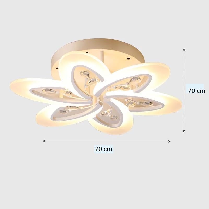 Image of White Crystal LED Chandelier (5 Petal Tricolor) with Remote Control