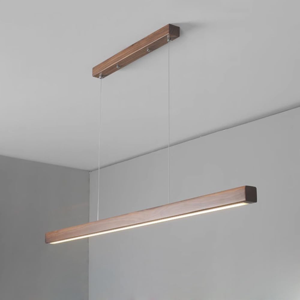 Suspension LED en Noyer - Plafonnier linéaire Vintage pour îlot de Cuisine, Bureau ou Table de Billard - 80 cm