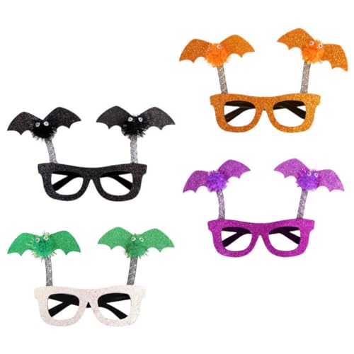 DEARMAMY 4Pcs Halloween Glasses Eyeglasses Bats Sunglasses Eyewear Photo Booth Props Halloween Cosplay Accessories for Halloween Party Favors Supplies