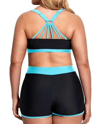 Image of Holipick Women Plus Size Swimsuits - Athletic 3 Piece Tankini with Shorts