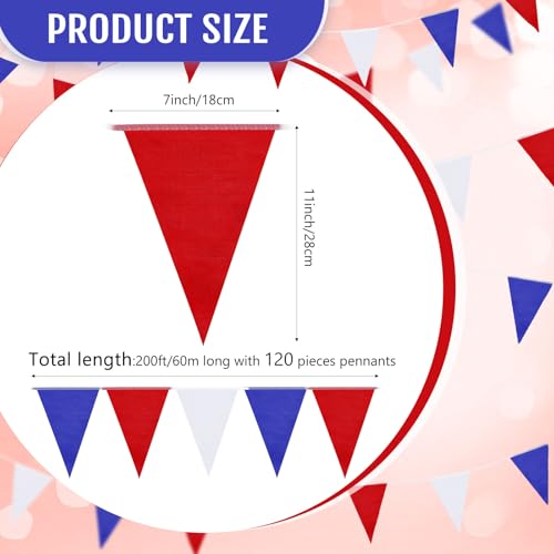 Image of Tatuo 200 Feet Solid Pennant Banners Flags String Triangle Hanging DIY Bunting Flags Party Decorations for Grand Opening Party Banners for Kids Birthday, Shops (Red White Blue)