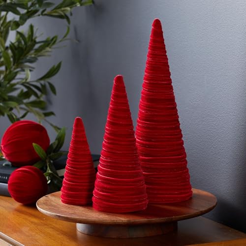 Image of Your Heart's Content Red Velvet Trees, Set of 3 (Red)