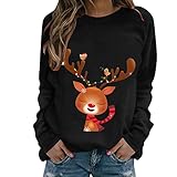 Weihnachtspullover damen Weihnachts-Shirt Baumwolle Rundhals Langarmshirt Weihnachten Pullover Weihnachtsmotiv Sweatshirt Lustig Rentier Oberteil Top Lässig Xmas Pulli Weihnachtspullover Damen
