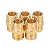 (Pack of 5) EFIELD Brass Pipe Fitting, 1/2' x1/2' Male NPT Hex Nipple Straight Adapters For Copper, Brass or Iron Pipe Connection (5, 1/2 inch),(NPT013-5PCS)