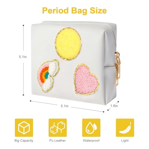 Image of airogym Period Bag for Women, Sanitary Napkin Storage Bag, Functional PU Leather Sanitary Pad Bags for Panty Liners, Tampons, Menstrual Cup Pouches, Sanitary Pads Organizer with Zipper