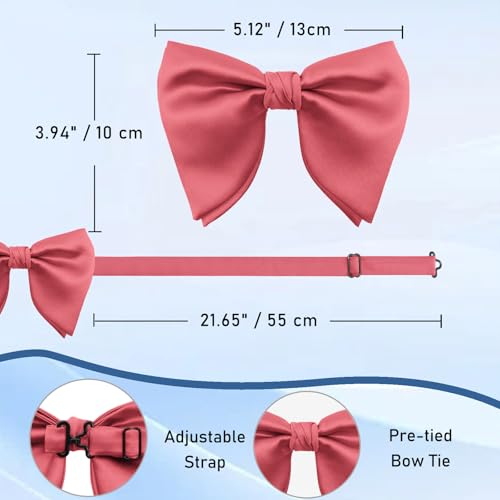 Image of Luckyvestir Oversized Bow Ties for Men, Pre Tied Clip on Men's Black Bowtie for Wedding Tuxedo Banquets Formal Wear