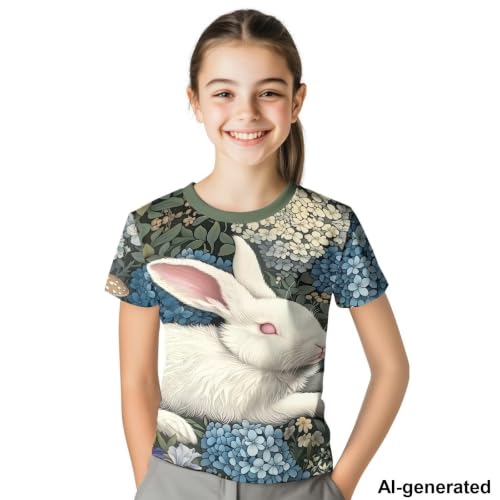 Image of Novelty 3D Graphic T Shirts for Kids Crew Neck Funny Animal Print Short Sleeve Girls Tshirts 3-16 Years