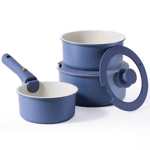 Comparison: Best 3 Piece Non Stick Saucepan Set 2 CAROTE 6pcs Nonstick Sauce Pan Sets with Lid 3 Sizes(1.5QT, 2QT & 3QT), Non Stick Cooking Pot with Detachable Handle, Kitchen Sauce Pots Induction Pot, PFOA FREE, Dishwasher Safe, Blue