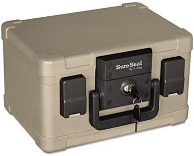 Cofre resistente al fuego y al agua, 0.15 pies cúbicos, 12.2 pulgadas de ancho x 9.8 pulgadas de profundidad x 7.3 pulgadas de alto, gris pardo