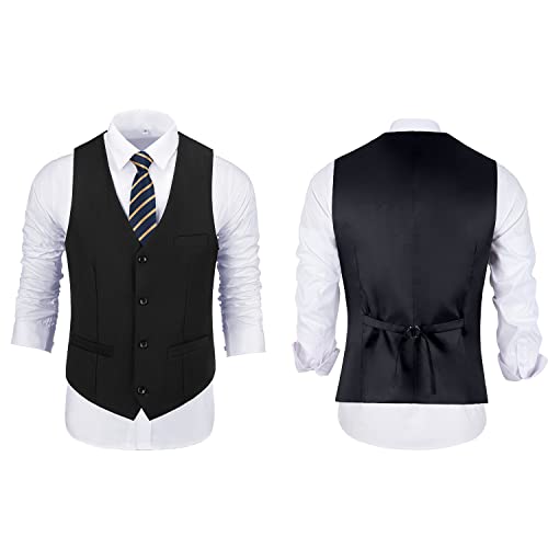 Men Suits Slim Fit 2 Piece Suit Set Black Suits For Men Groomsmen Wedding Tuxedos Solid Vest Pants With Tie Funeral Prom Suits S #TOP3