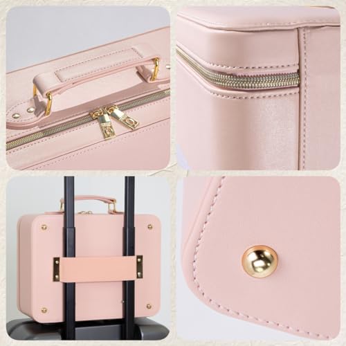 Makeup Bag with LED Mirror, Portable Makeup Artist Organizer Case with Lighted Mirror, Travel Makeup Bag for Women Cosmetic Brush Holder Storage, Pink Makeup Gift for Girls4