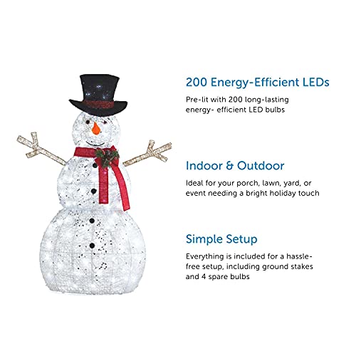 NOMA 5 Ft. Pre-Lit Light Up Snowman with Top Hat | Outdoor Christmas Lawn Decoration