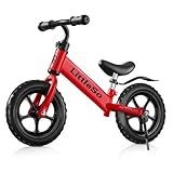 LittleSo ペダルなし自転車 3~8歳 キッズ 12インチ キックバイク スタンドあり 子供用 超軽量 持ち運びも簡単 おしゃれ 発泡タイヤ 乗り物 お祝いクリスマス 誕生日 プレゼント 子供 男の子 女の子 プレゼント 幼児 子どもの日 誕生日 (レッド, 12インチ)