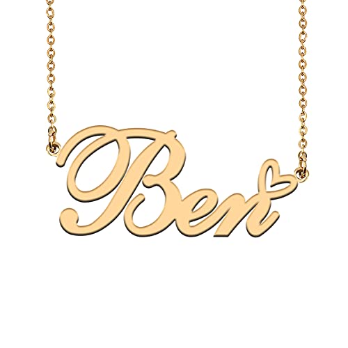 HUAN XUN 18K Gold Plated Name Necklace Ben Necklace for Women Heart Pendant Jewelry Gifts