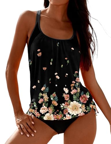 Image of SHESHOW Cowgirl Style Tankini Swimsuits for Women Scoop Neck Ruched Blouson and Bottom 2 Piece Bathing Suits S-XXL