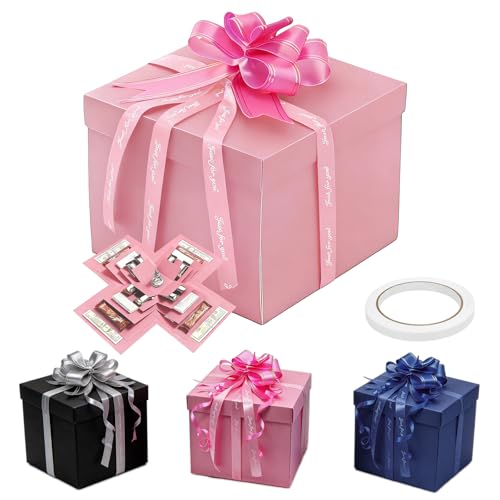 DIYCUT 5-Lagige Explosionsbox DIY Geschenkbox Geburtstag Überraschungsbox Pop-up mit Band Sticker Schleifen für Valentinstagsgeschenke Geburtstag Hochzeitsta(Rosa)